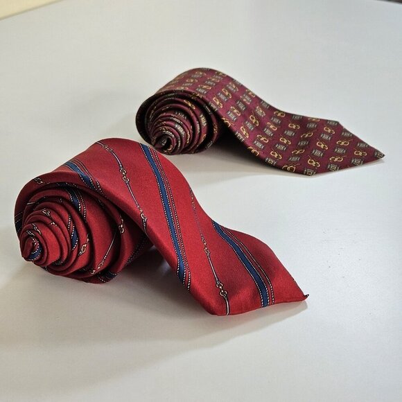 Equestrian Themed Silk Tie Lot of 2 Angeli CarIo Colorado Italy AOP W4 L57.5 - Picture 14 of 16